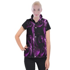 Purple Flower Floral Women s Button Up Puffer Vest by Mariart