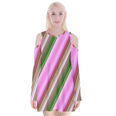 Pink And Green Abstract Pattern Background Velvet Long Sleeve Shoulder Cutout Dress