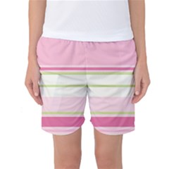 Turquoise Blue Damask Line Green Pink Red White Women s Basketball Shorts by Mariart