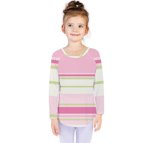 Turquoise Blue Damask Line Green Pink Red White Kids  Long Sleeve Tee by Mariart