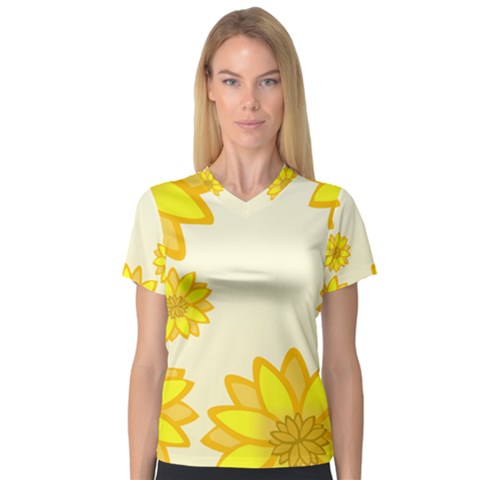 Sunflowers Flower Floral Yellow Women s V-neck Sport Mesh Tee by Mariart