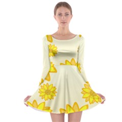 Sunflowers Flower Floral Yellow Long Sleeve Skater Dress by Mariart