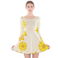 Sunflowers Flower Floral Yellow Long Sleeve Velvet Skater Dress by Mariart