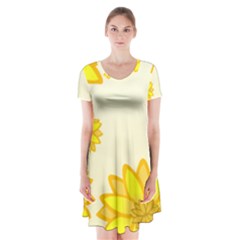 Sunflowers Flower Floral Yellow Short Sleeve V-neck Flare Dress by Mariart