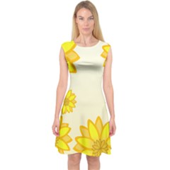 Sunflowers Flower Floral Yellow Capsleeve Midi Dress by Mariart