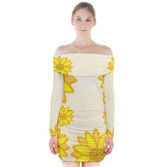 Sunflowers Flower Floral Yellow Long Sleeve Off Shoulder Dress by Mariart