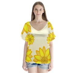 Sunflowers Flower Floral Yellow Flutter Sleeve Top