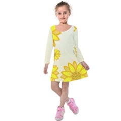 Sunflowers Flower Floral Yellow Kids  Long Sleeve Velvet Dress by Mariart