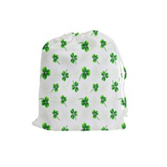 Leaf Green White Drawstring Pouches (large)  by Mariart