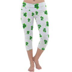 Leaf Green White Capri Yoga Leggings by Mariart