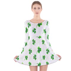 Leaf Green White Long Sleeve Velvet Skater Dress by Mariart