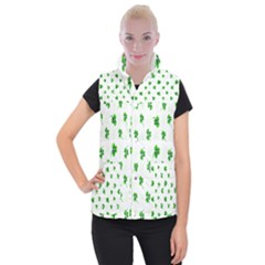 Leaf Green White Women s Button Up Puffer Vest by Mariart