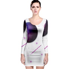 Space Transparent Purple Moon Star Long Sleeve Bodycon Dress by Mariart