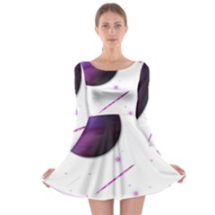 Space Transparent Purple Moon Star Long Sleeve Skater Dress by Mariart