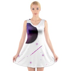 Space Transparent Purple Moon Star V-neck Sleeveless Skater Dress by Mariart