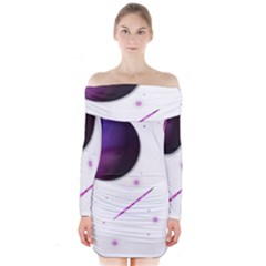 Space Transparent Purple Moon Star Long Sleeve Off Shoulder Dress