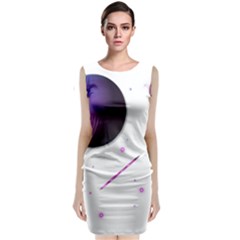 Space Transparent Purple Moon Star Sleeveless Velvet Midi Dress