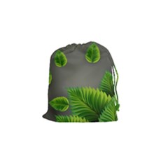 Leaf Green Grey Drawstring Pouches (small)  by Mariart