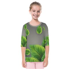 Leaf Green Grey Kids  Quarter Sleeve Raglan Tee