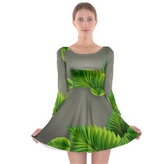 Leaf Green Grey Long Sleeve Skater Dress by Mariart