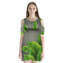 Leaf Green Grey Shoulder Cutout Velvet  One Piece by Mariart