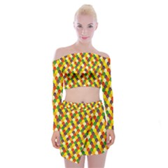 Flower Floral Sunflower Color Rainbow Yellow Purple Red Green Off Shoulder Top With Skirt Set by Mariart