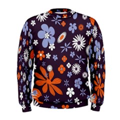 Bright Colorful Busy Large Retro Floral Flowers Pattern Wallpaper Background Men s Sweatshirt by Nexatart