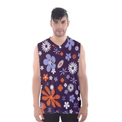 Bright Colorful Busy Large Retro Floral Flowers Pattern Wallpaper Background Men s Basketball Tank Top by Nexatart