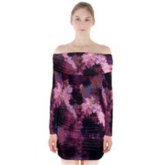 Grunge Purple Abstract Texture Long Sleeve Off Shoulder Dress by Nexatart