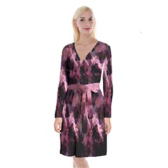 Grunge Purple Abstract Texture Long Sleeve Velvet Front Wrap Dress