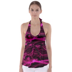 Abstract Pink Smoke On A Black Background Babydoll Tankini Top by Nexatart