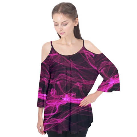 Abstract Pink Smoke On A Black Background Flutter Tees by Nexatart