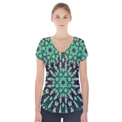 Abstract Green Patterned Wallpaper Background Short Sleeve Front Detail Top by Nexatart