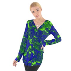 Abstract Green And Blue Background Women s Tie Up Tee by Nexatart