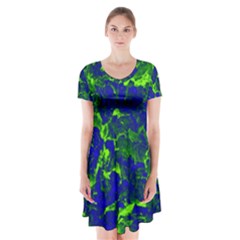 Abstract Green And Blue Background Short Sleeve V-neck Flare Dress by Nexatart