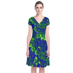 Abstract Green And Blue Background Short Sleeve Front Wrap Dress by Nexatart