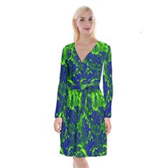 Abstract Green And Blue Background Long Sleeve Velvet Front Wrap Dress