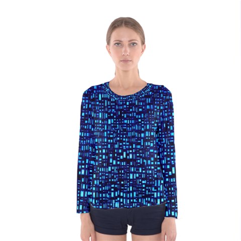 Blue Box Background Pattern Women s Long Sleeve Tee by Nexatart