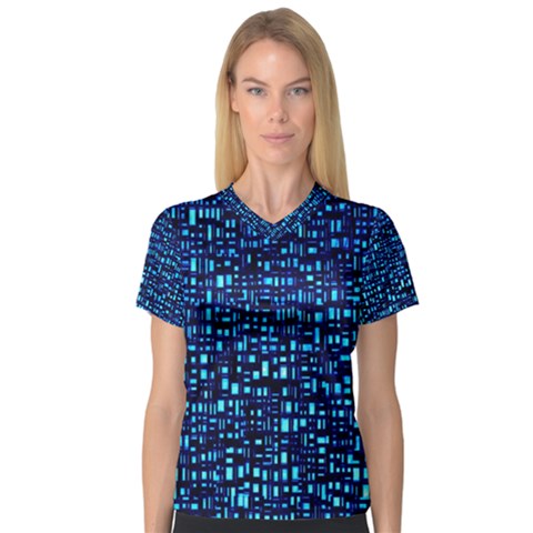 Blue Box Background Pattern Women s V-neck Sport Mesh Tee by Nexatart