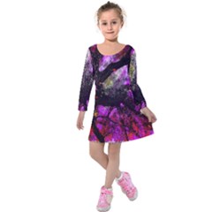 Pink Abstract Tree Kids  Long Sleeve Velvet Dress by Nexatart