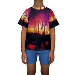 Fall Forest Background Kids  Short Sleeve Swimwear by Nexatart