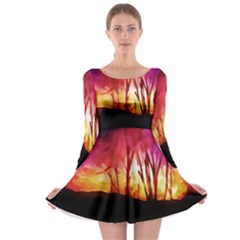 Fall Forest Background Long Sleeve Skater Dress by Nexatart