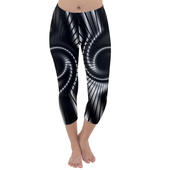 Abstract Background Resembling To Metal Grid Capri Winter Leggings 