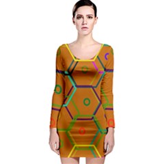 Color Bee Hive Color Bee Hive Pattern Long Sleeve Bodycon Dress by Nexatart