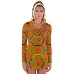 Color Bee Hive Color Bee Hive Pattern Women s Long Sleeve Hooded T-shirt by Nexatart