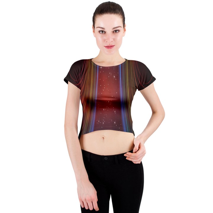 Bright Background With Stars And Air Curtains Crew Neck Crop Top