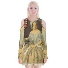 Betsy Ross Author Of The First American Flag And Seal Patriotic Usa Vintage Portrait Velvet Long Sleeve Shoulder Cutout Dress by yoursparklingshop