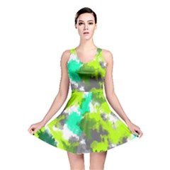 Abstract Watercolor Background Wallpaper Of Watercolor Splashes Green Hues Reversible Skater Dress by Nexatart