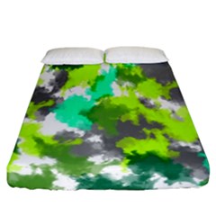 Abstract Watercolor Background Wallpaper Of Watercolor Splashes Green Hues Fitted Sheet (california King Size) by Nexatart