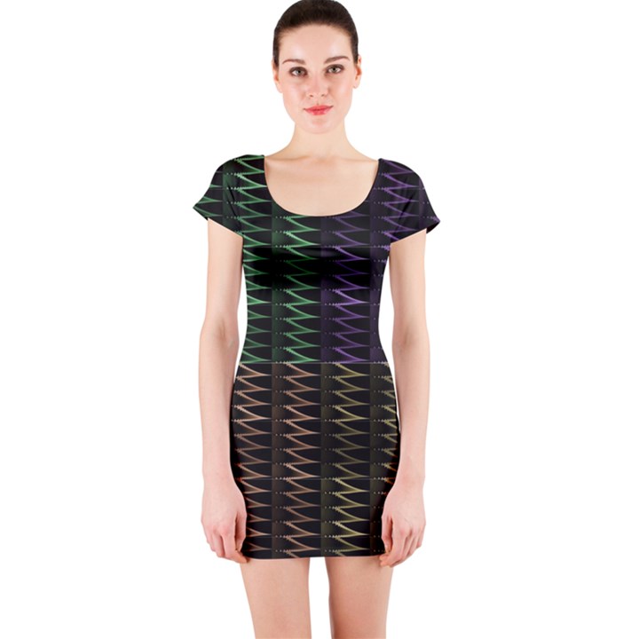 Multicolor Pattern Digital Computer Graphic Short Sleeve Bodycon Dress